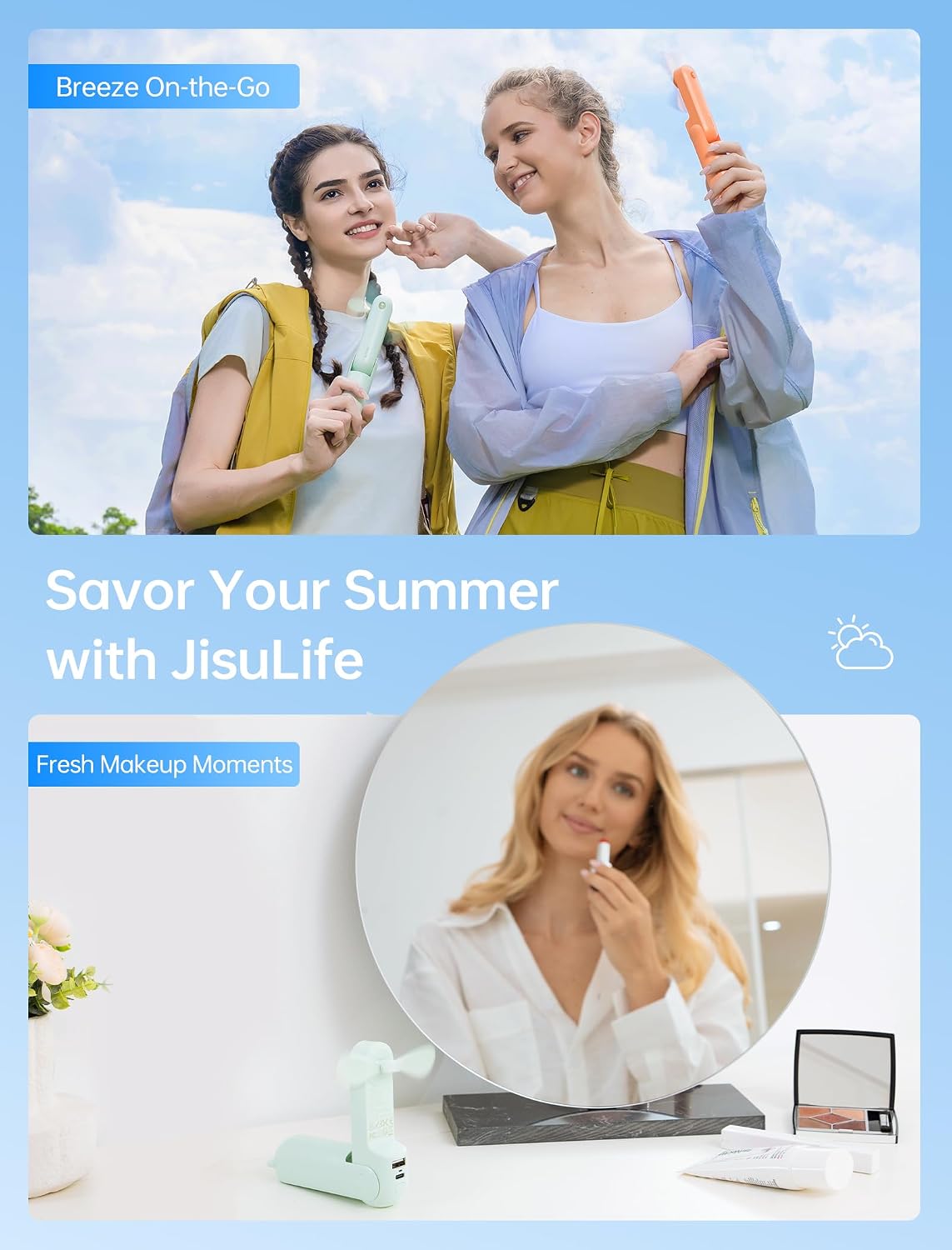 JISULIFE 3 IN 1 Portable Fan with Power Bank & Flashlight Featured