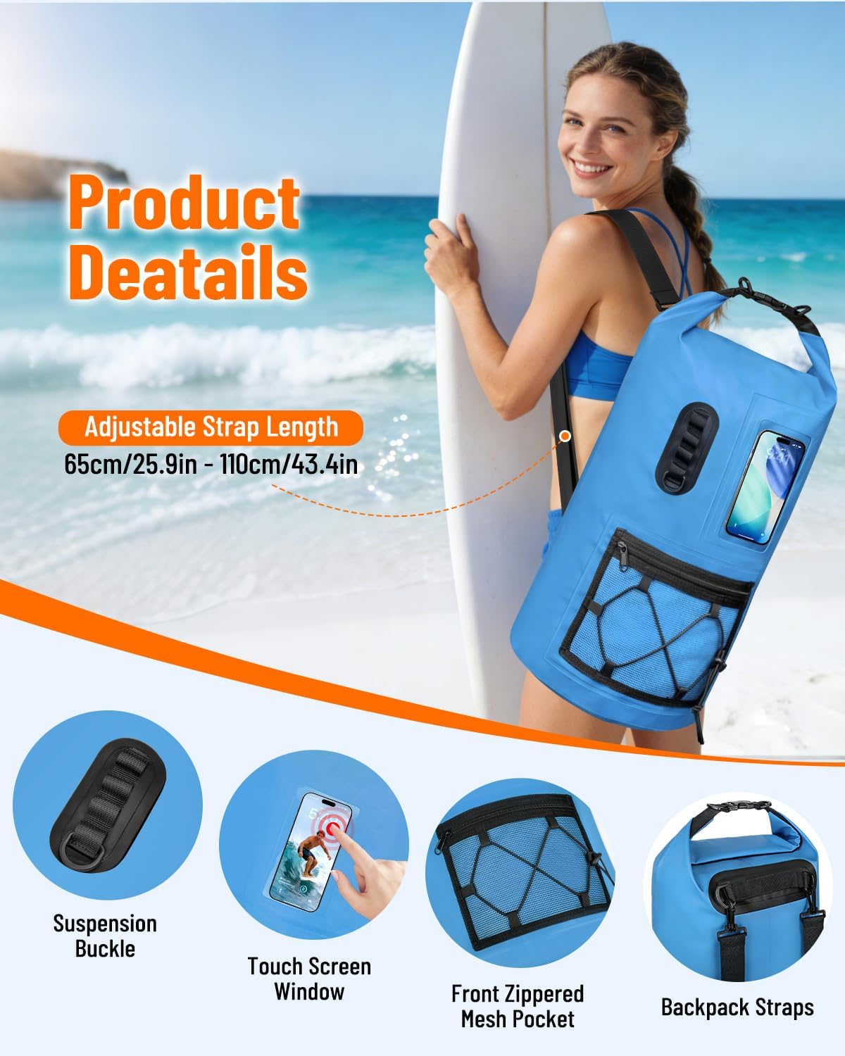 Waterproof Dry Bag Backpack with Waterproof Phone Case Storage Bag