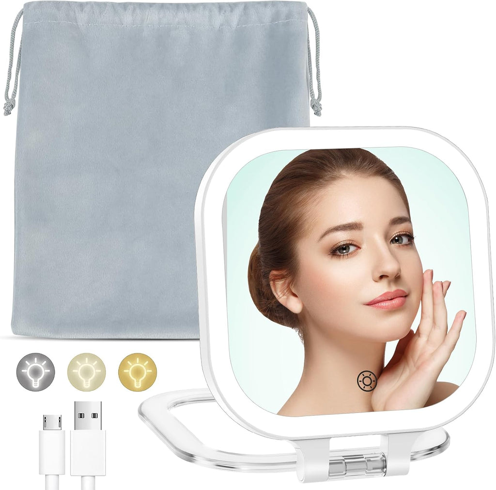FASCINATE 7" Rechargeable Travel Makeup Mirror 30X Magnification(White+Bag)