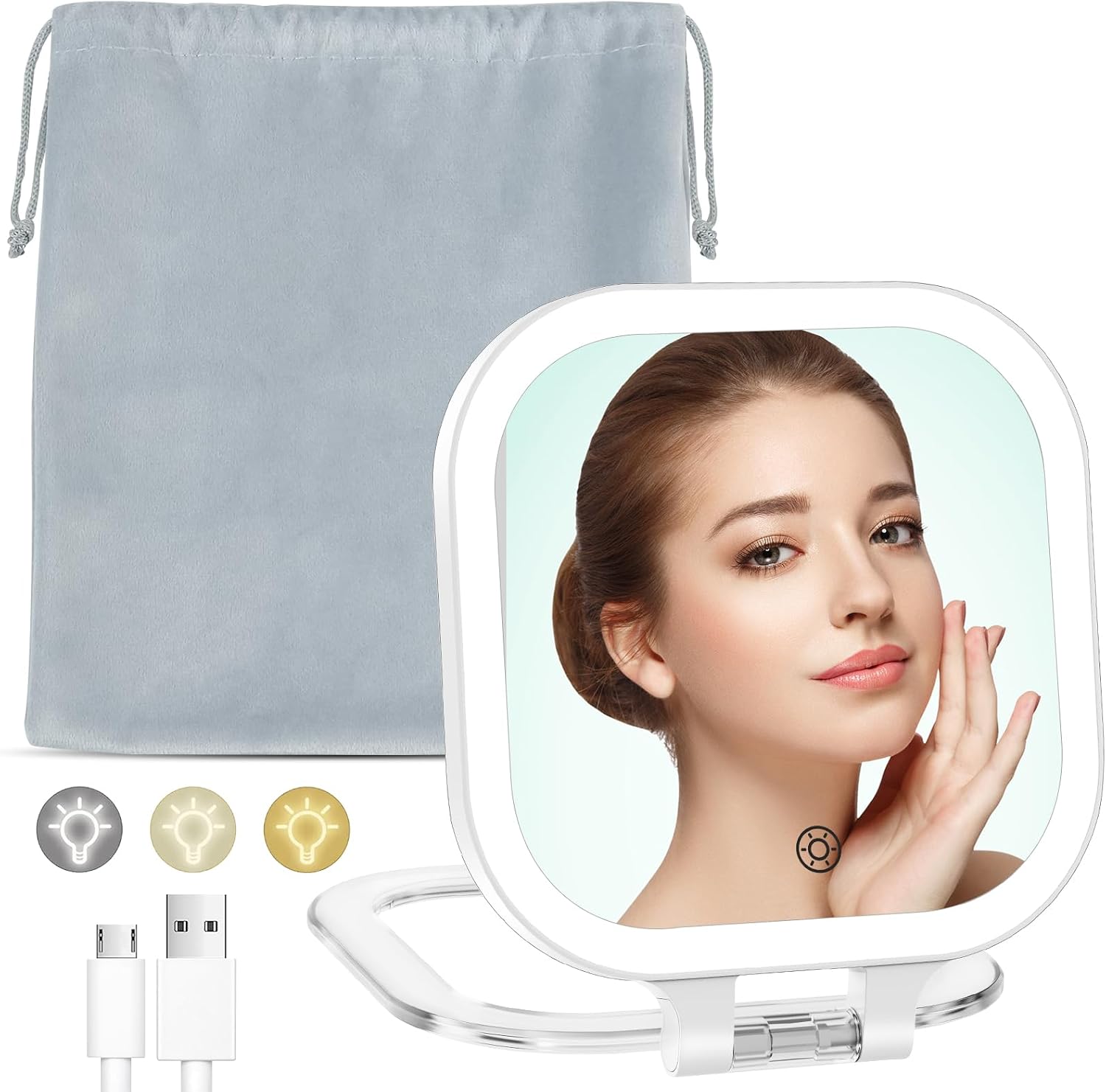 FASCINATE 7" Rechargeable Travel Makeup Mirror 30X Magnification(White+Bag)