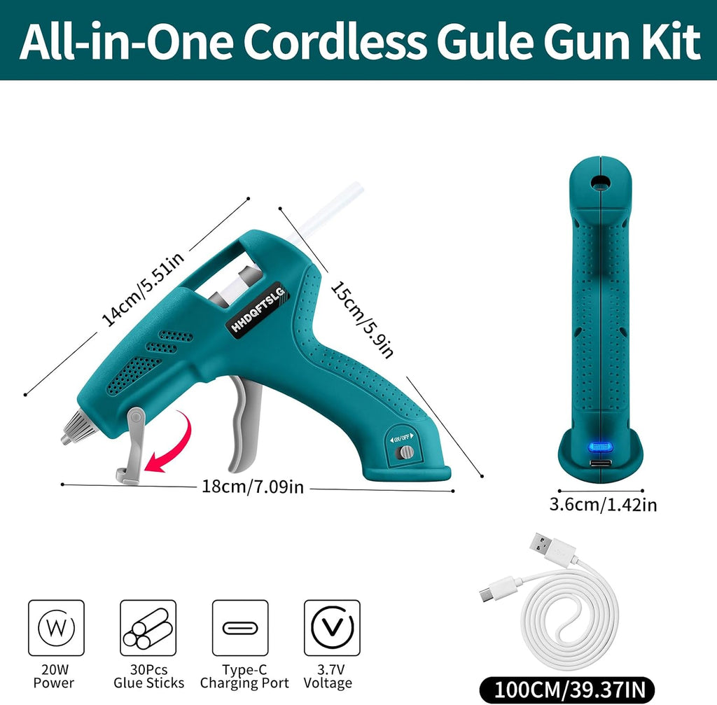 Cordless Hot Glue Gun Kit with 30 Sticks, Fast Heating 2.6Ah Rechargeable