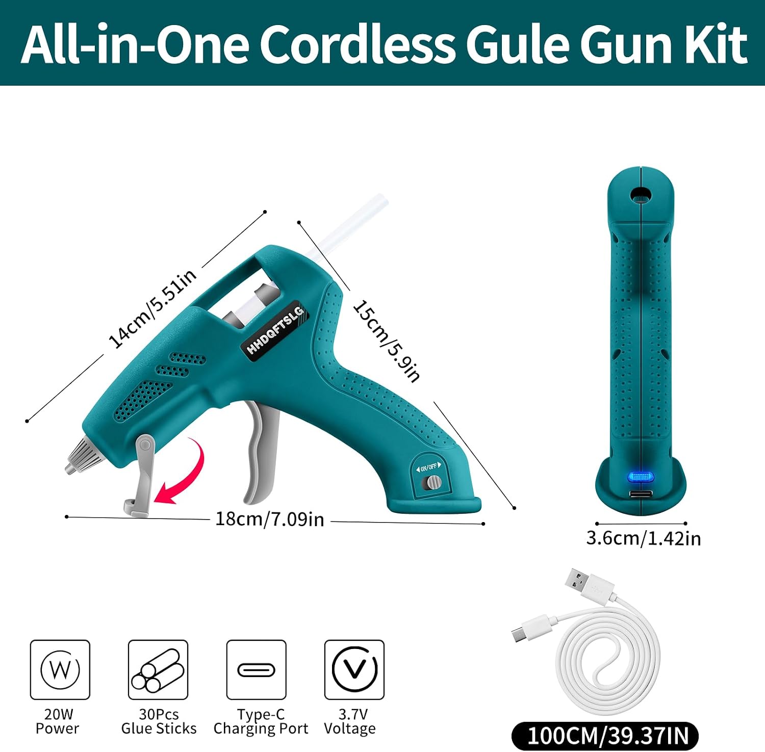 Cordless Hot Glue Gun Kit with 30 Sticks, Fast Heating 2.6Ah Rechargeable