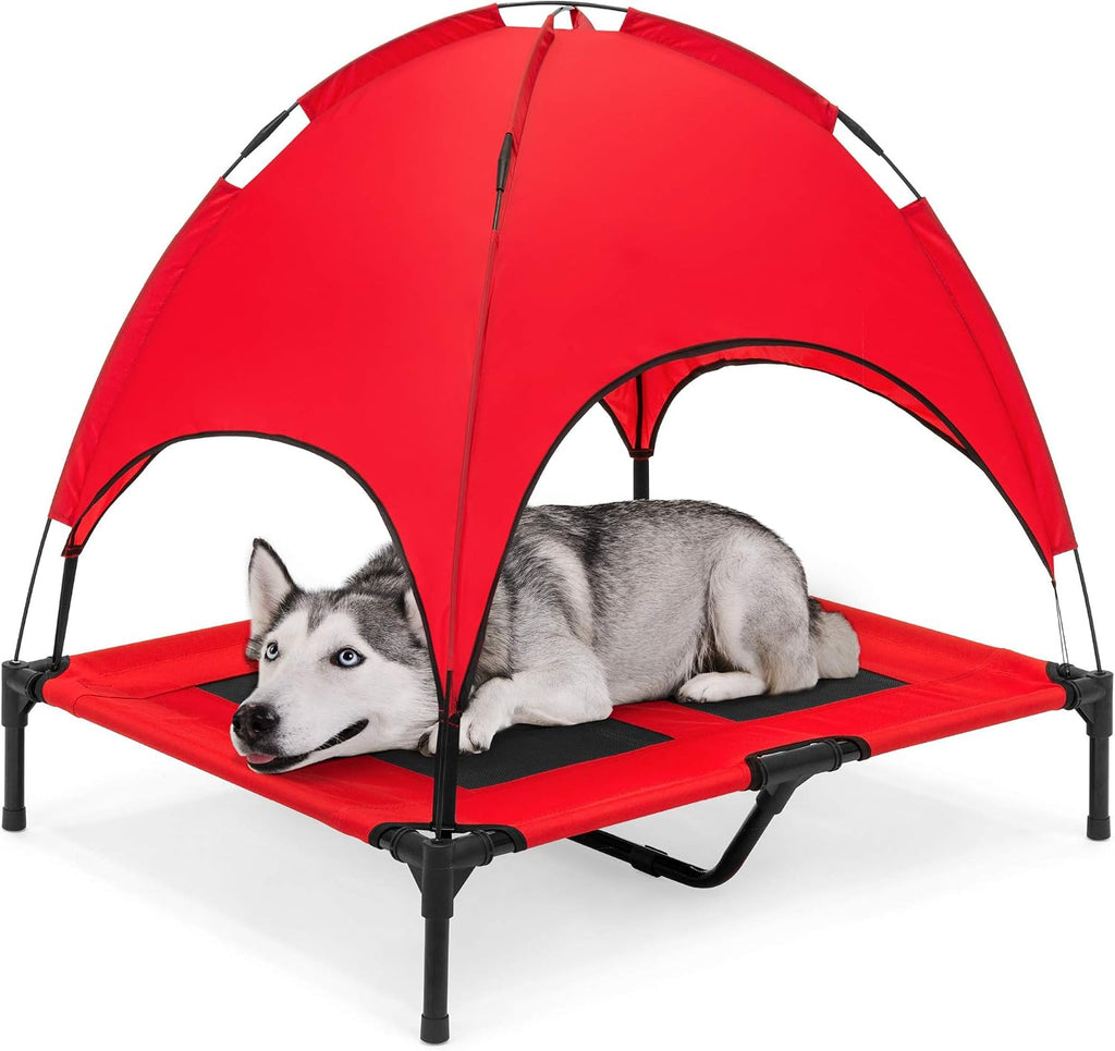 Best Choice Products 36in Elevated Dog Bed w/Removable Canopy, Red