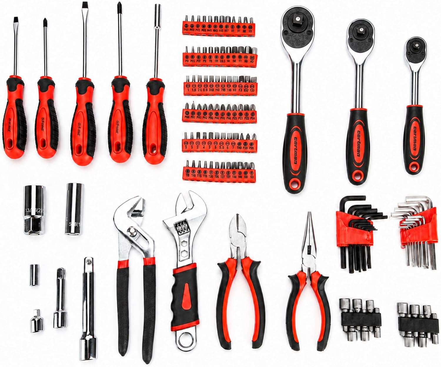 CARTMAN 205-Piece Ratchet Wrench Tool Set, SAE/Metric Socket Kit Carry Case