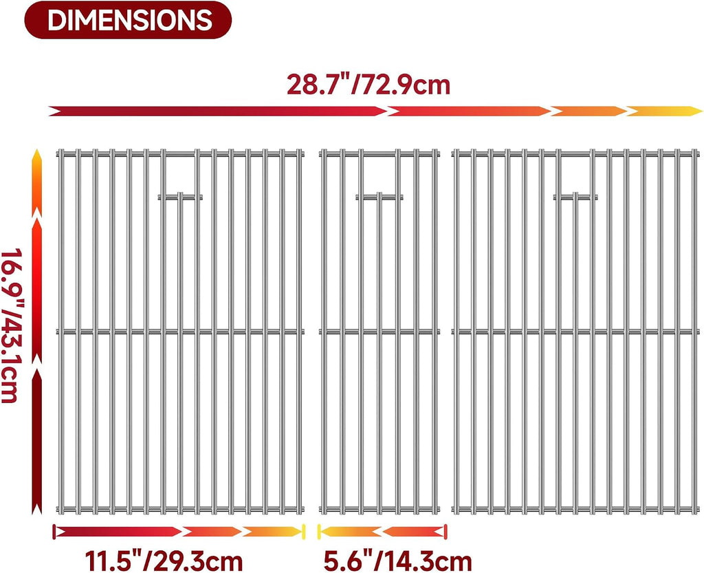 28.7" Wx16.96 D Grill Grates,Stainless Steel Charbroil Grill Replacement Parts,3Pack