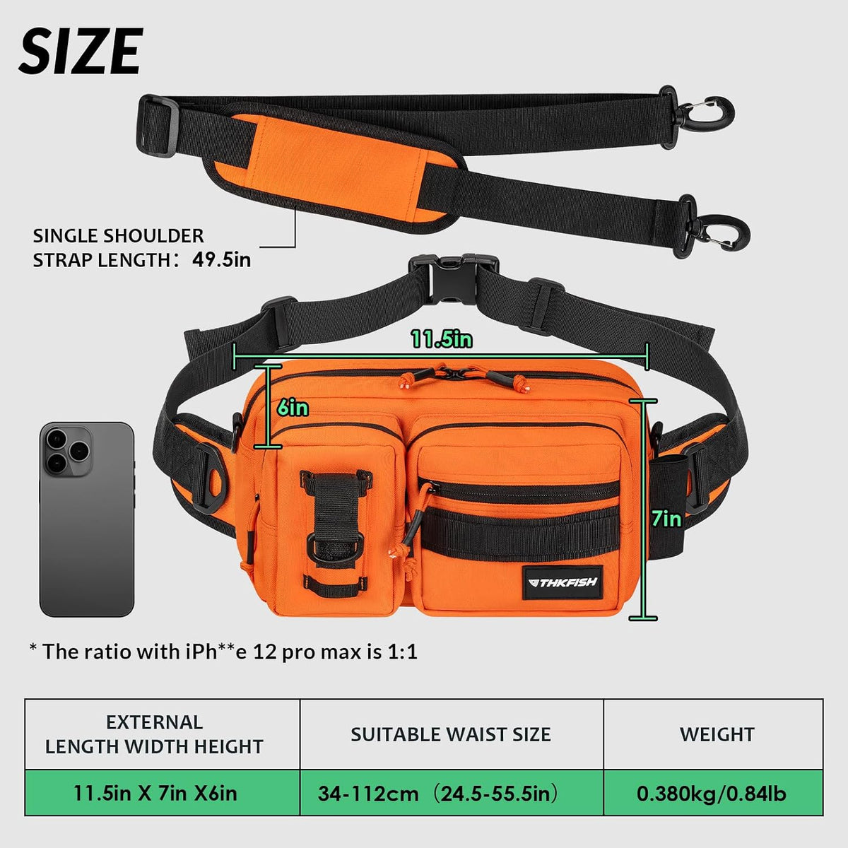 THKFISH Fishing Waist Pack - Waterproof Fanny Pack for Women & Men - Portable Sling Bag for Outdoor & Fly Fishing (ORANGE-LARGE)