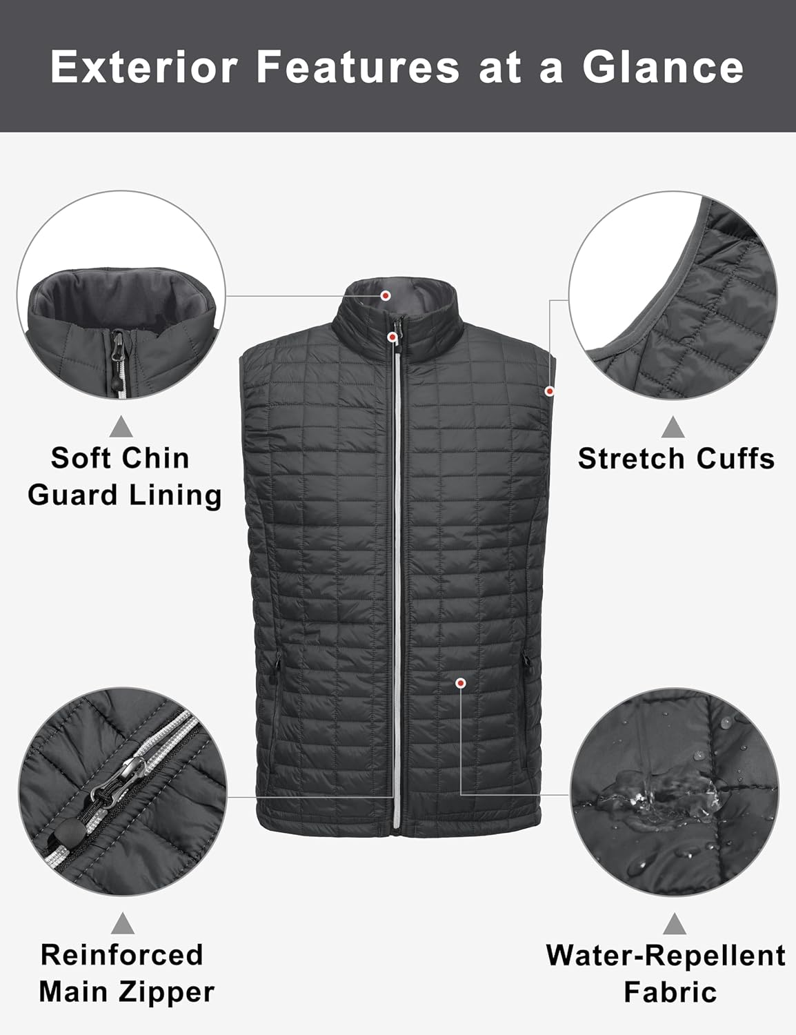 Little Donkey Andy Men's Golf Vest, Lightweight Puffer Sleeveless Jacket Gray/Black A2 M
