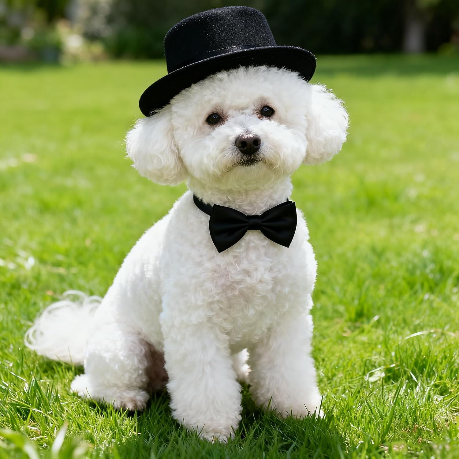 Qiansail 2Pcs Pet Formal Accessories Set Wedding Dog Top Hat with Bowtie Cat Tuxedo Necktie Costumes for Halloween Birthday Party, Polyester, Black