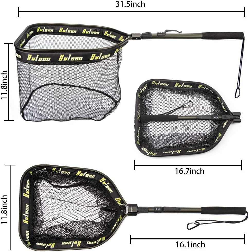 YVLEEN Floating Fishing Net - Folding Fishing Landing Net with Rubber Coating Mesh for Easy Fish Catch and Release, Fishing Net for Freshwater and Saltwater