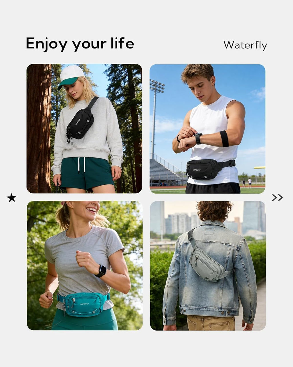 WATERFLY Small RFID Fanny Pack: 1.5L Waist Bag 12" Extender Belt for Hiking
