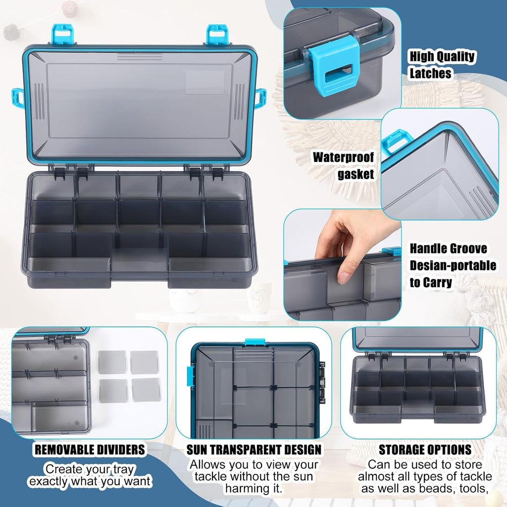Wonderjune 6 Pack Fishing Tackle Box Waterproof 3600 Tackle Tray, Blue