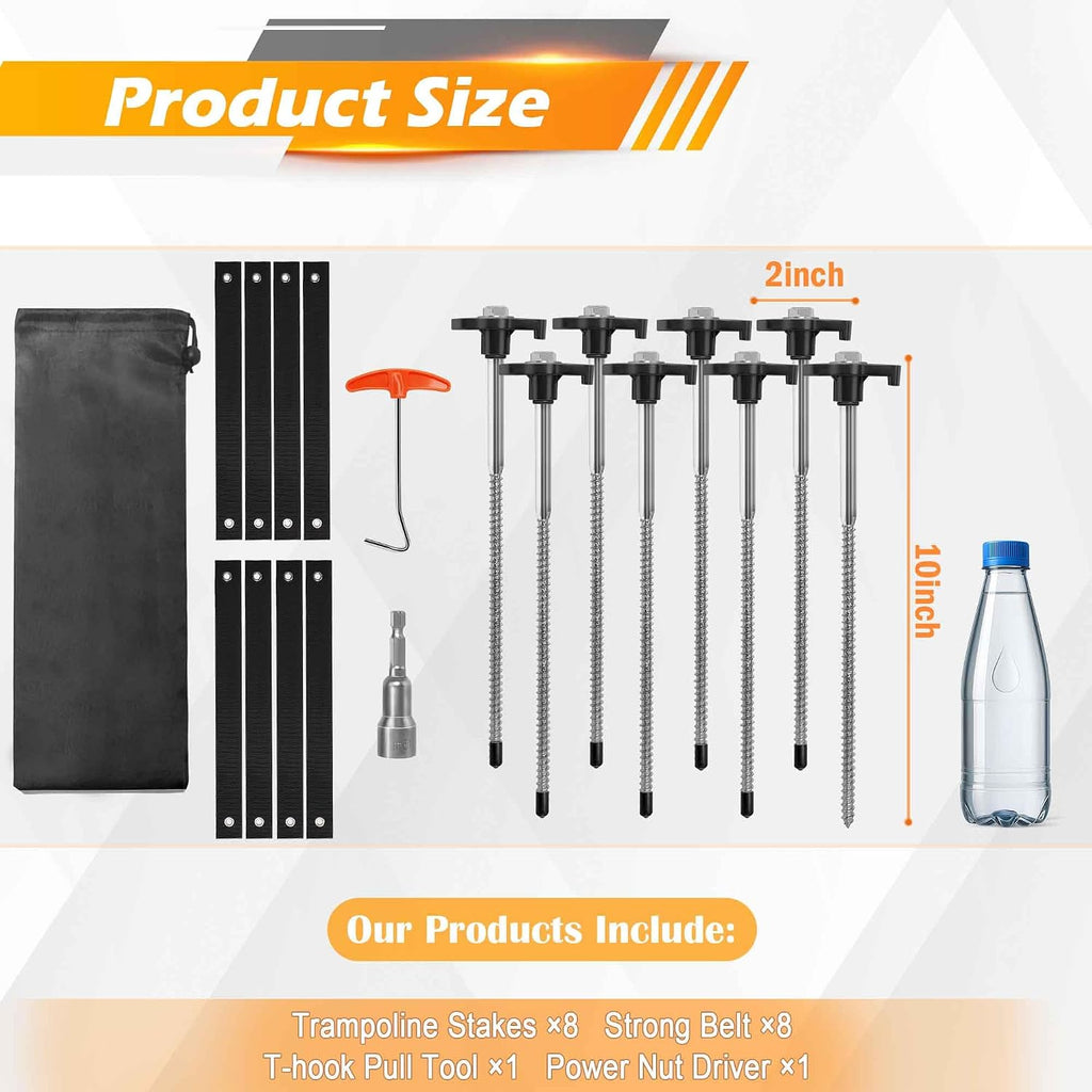 8-Pack GroundGrip Screw in Tent Stakes: 10 Inch Heavy Duty Ground Anchors