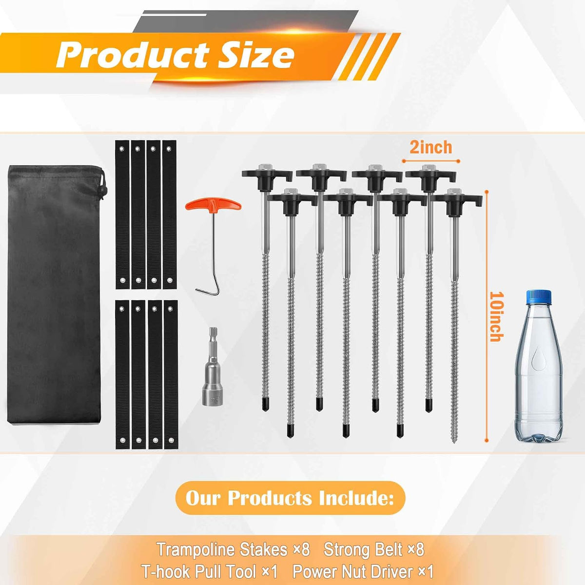8-Pack GroundGrip Screw in Tent Stakes: 10 Inch Heavy Duty Ground Anchors