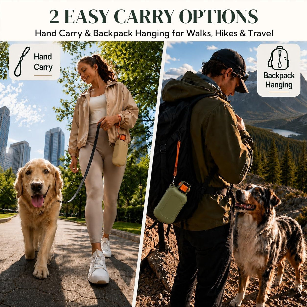 Dog Water Bottle, Puppy Essentials, Collapsible Dog Bowls (Green)