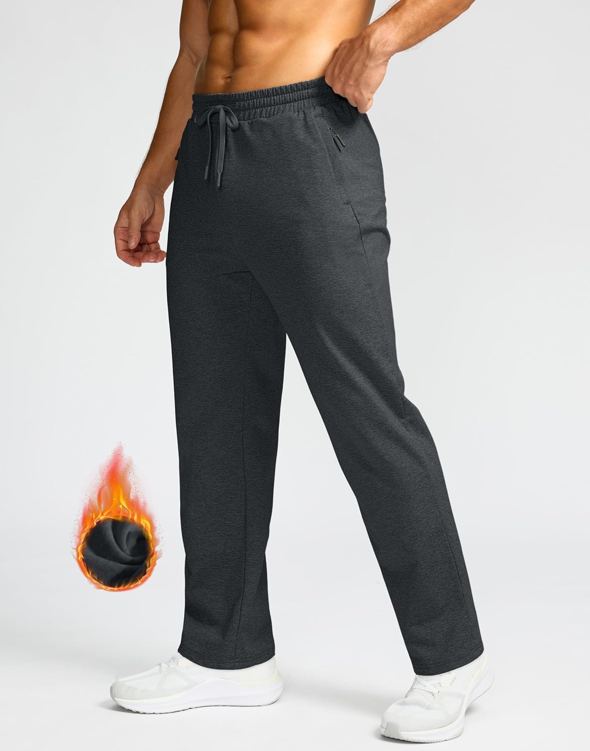 G Gradual Men's Fleece Lined Pants with 3 Zipper Pockets Water Resistant Winter Warm Hiking Pants Athletic Sweatpants for Men