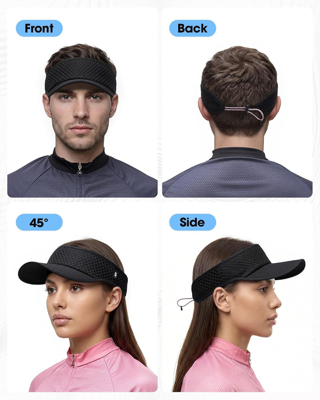 SUNMECI Mesh Breathable Sports Visor - Men Women Adjustable Lightweight Quick Dry Sun Hat for Tennis, Golf, Running