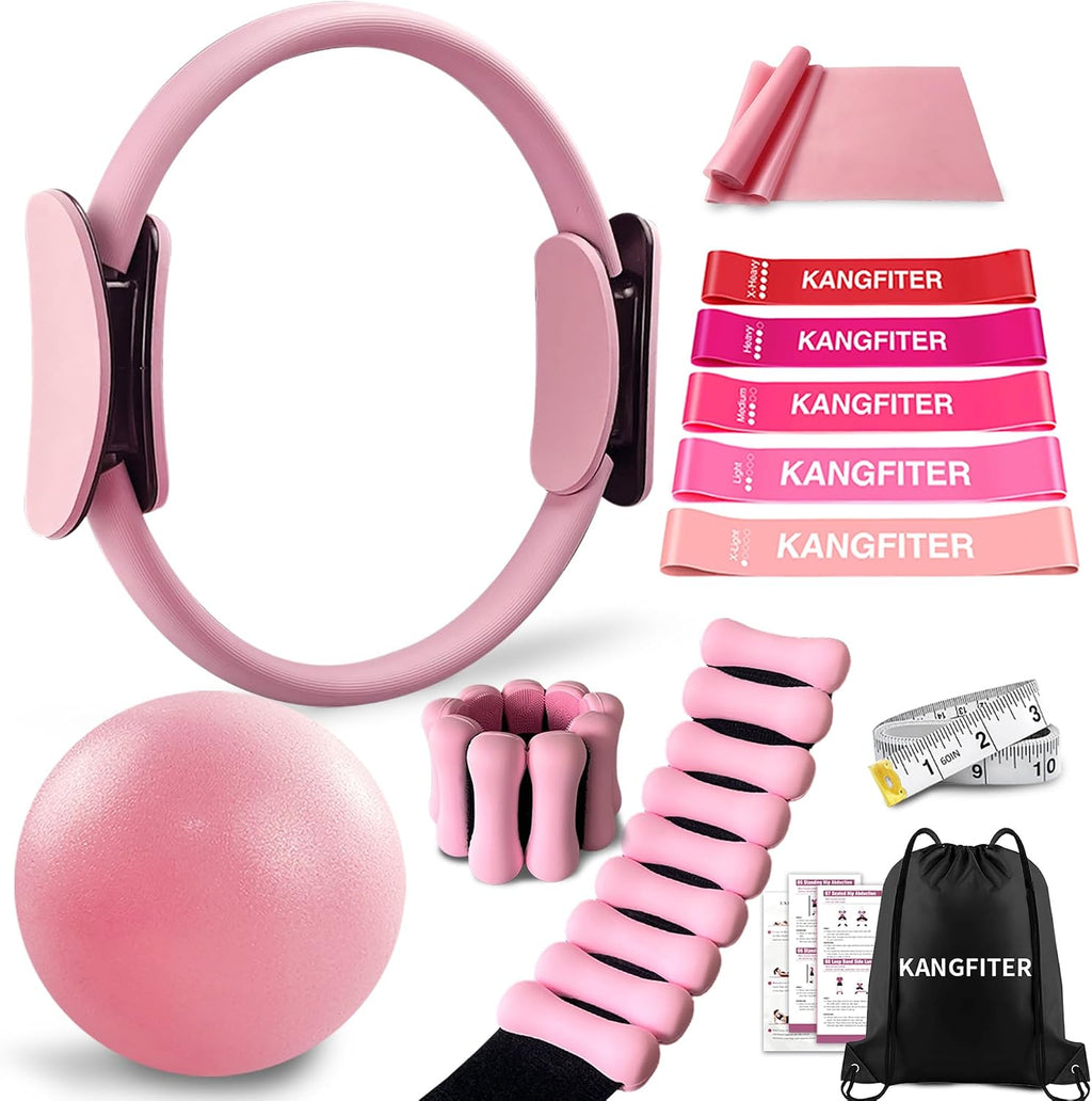 KANGFITER Pilates Kit with Ankle Weight, Pilates Ring Ball, Resistance Band