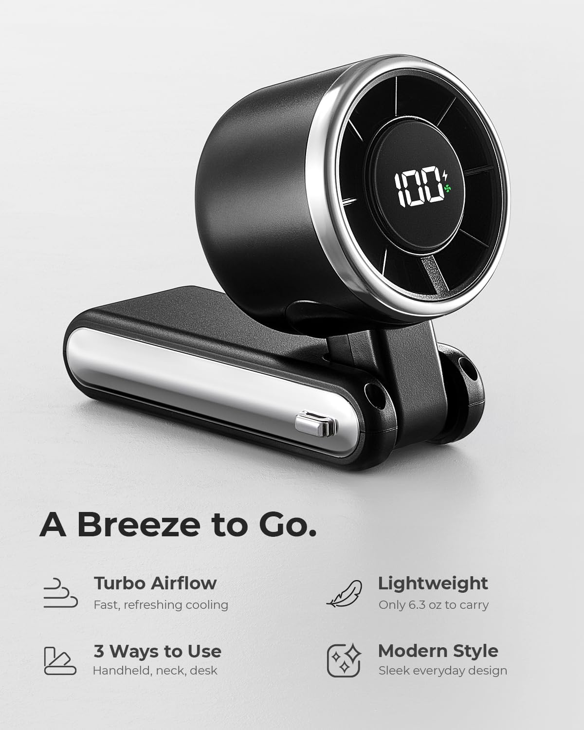 Portable Handheld Turbo Fan - 5 Gear High Speed 4000mAh Rechargeable Mini Personal Hand Fan Blow Cold Air, Battery Operated Travel Essentials, Beach Vacation, Gifts for Women, Men (Black)
