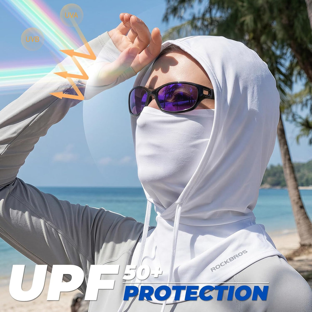 ROCKBROS Cooling Balaclava Face Mask 3 in 1 Full Face Mask for Summer with Ear Loops Neck Gaiter Sun UV Protection