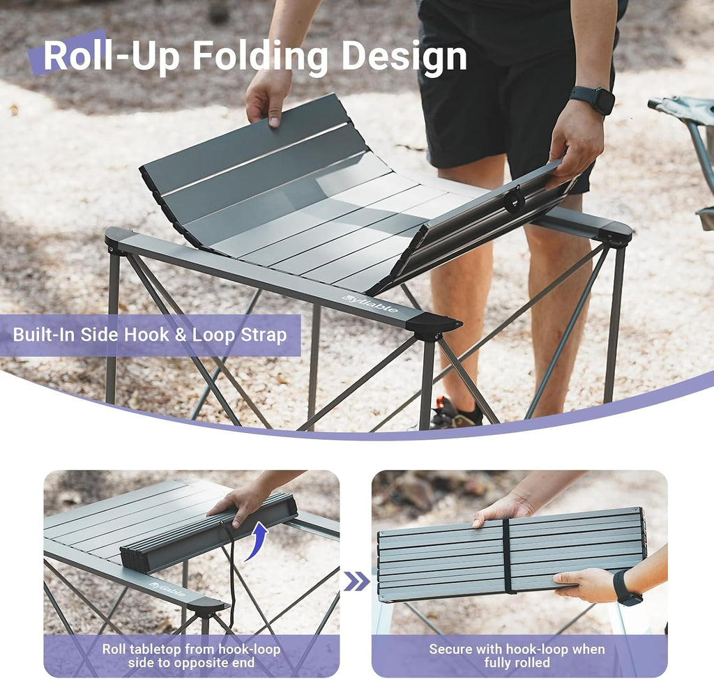 Byliable Camping Square Folding Table, Portable Aluminum Table, Titanium
