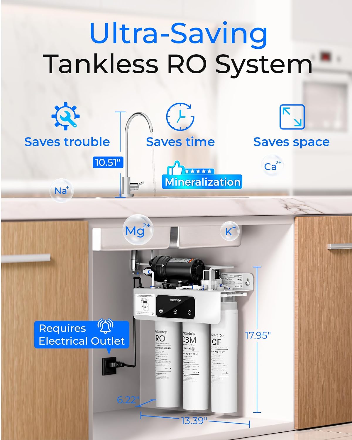 Waterdrop T3-M Remineralization Reverse Osmosis Water Filter, 450 GPD