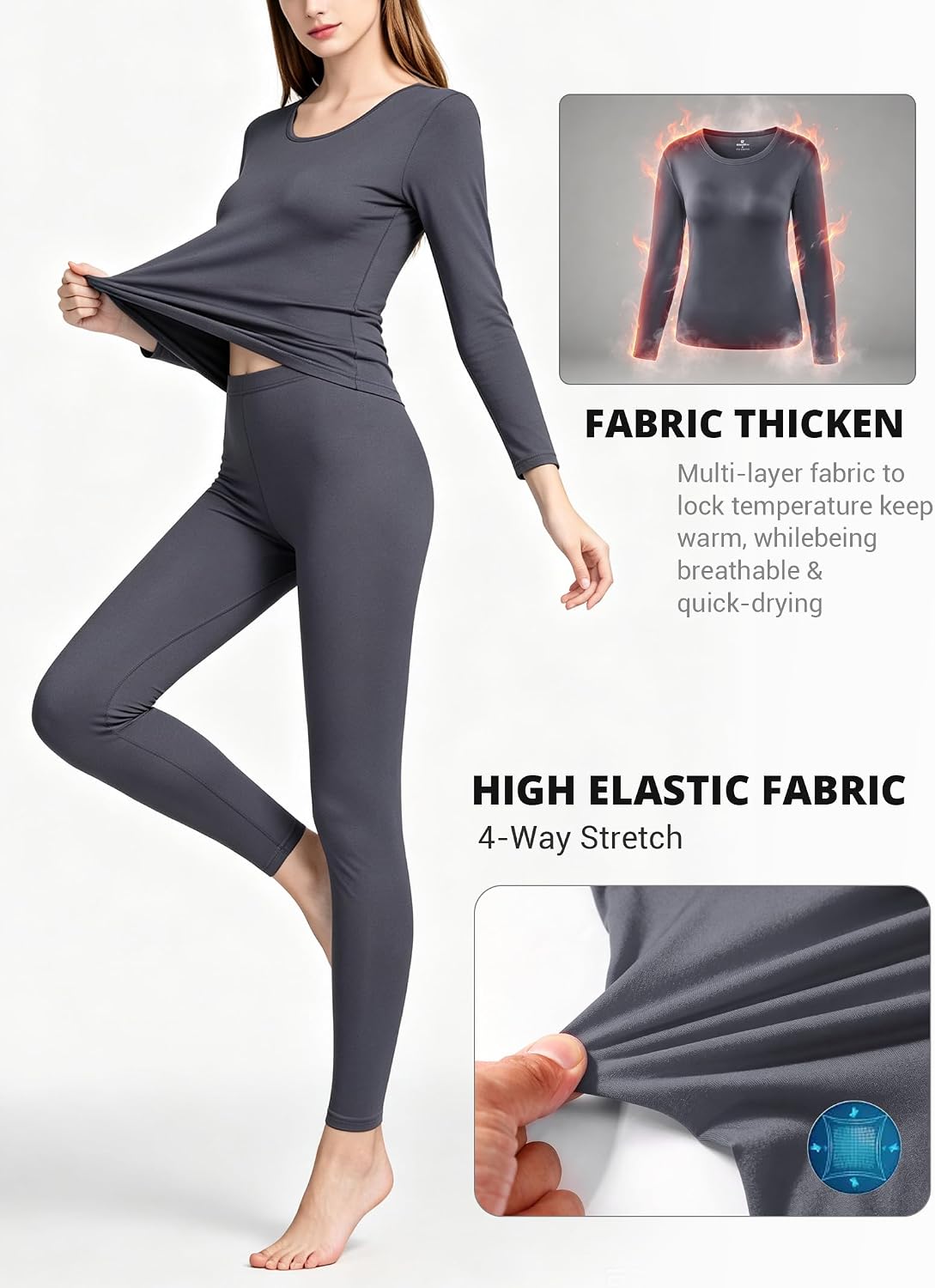 Women's Thermal Underwear Base Layer with Fleece Lined Winter Cold Weather