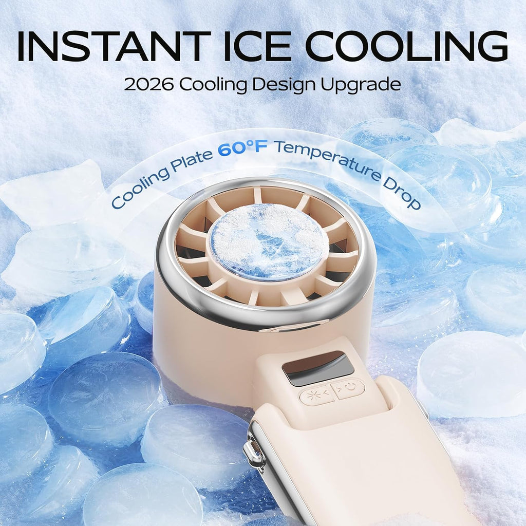 SHEWIND Portable Handheld Fan with Ice Cooling - 5 Gear High Speed Personal Turbo Fan Rechargeable, Up to 11 Hrs, Mini Hand Fans for Travel Essentials, Beach Vacation, Gifts for Women, Men (Cream)