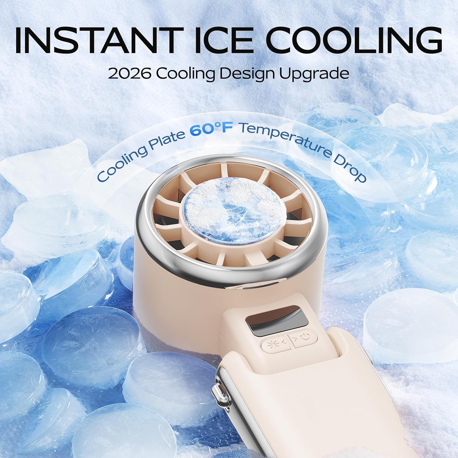 SHEWIND Portable Handheld Fan with Ice Cooling - 5 Gear High Speed Personal Turbo Fan Rechargeable, Up to 11 Hrs, Mini Hand Fans for Travel Essentials, Beach Vacation, Gifts for Women, Men (Cream)