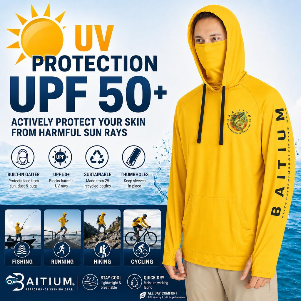 Fishing Shirts for Men,UPF50 Hooded Long Sleeve with Gaiter, Sun Protection Dry Fit Apparel, Face Mask, Fishing Clothes