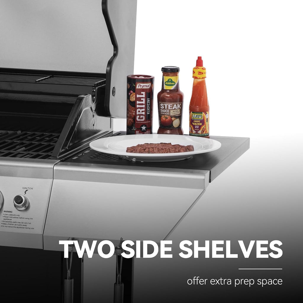 Royal Gourmet 4-Burner Propane Gas Grill with Warming Rack, Black & Silver
