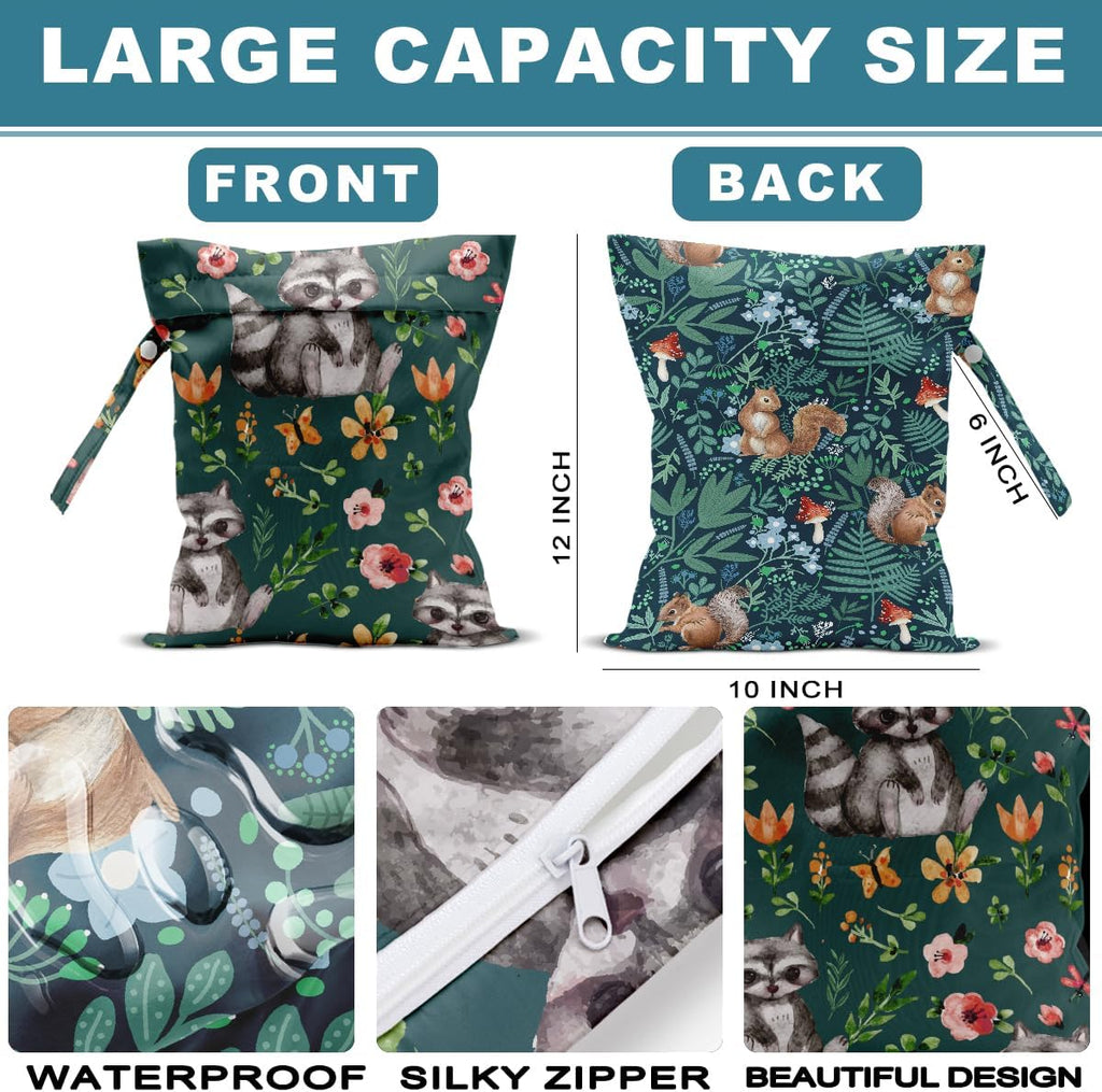 2Pcs Squirrel Wet Bag Plants Waterproof Reusable Wet Dry Bag, 12x10 Inch