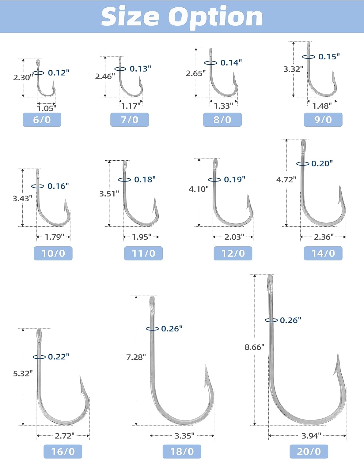 BLUEWING 5pcs/10pcs Stainless Steel Trolling Fishing Hooks Needle Point Extra Sharp Fish Hooks for Freshwater Saltwater Fishing