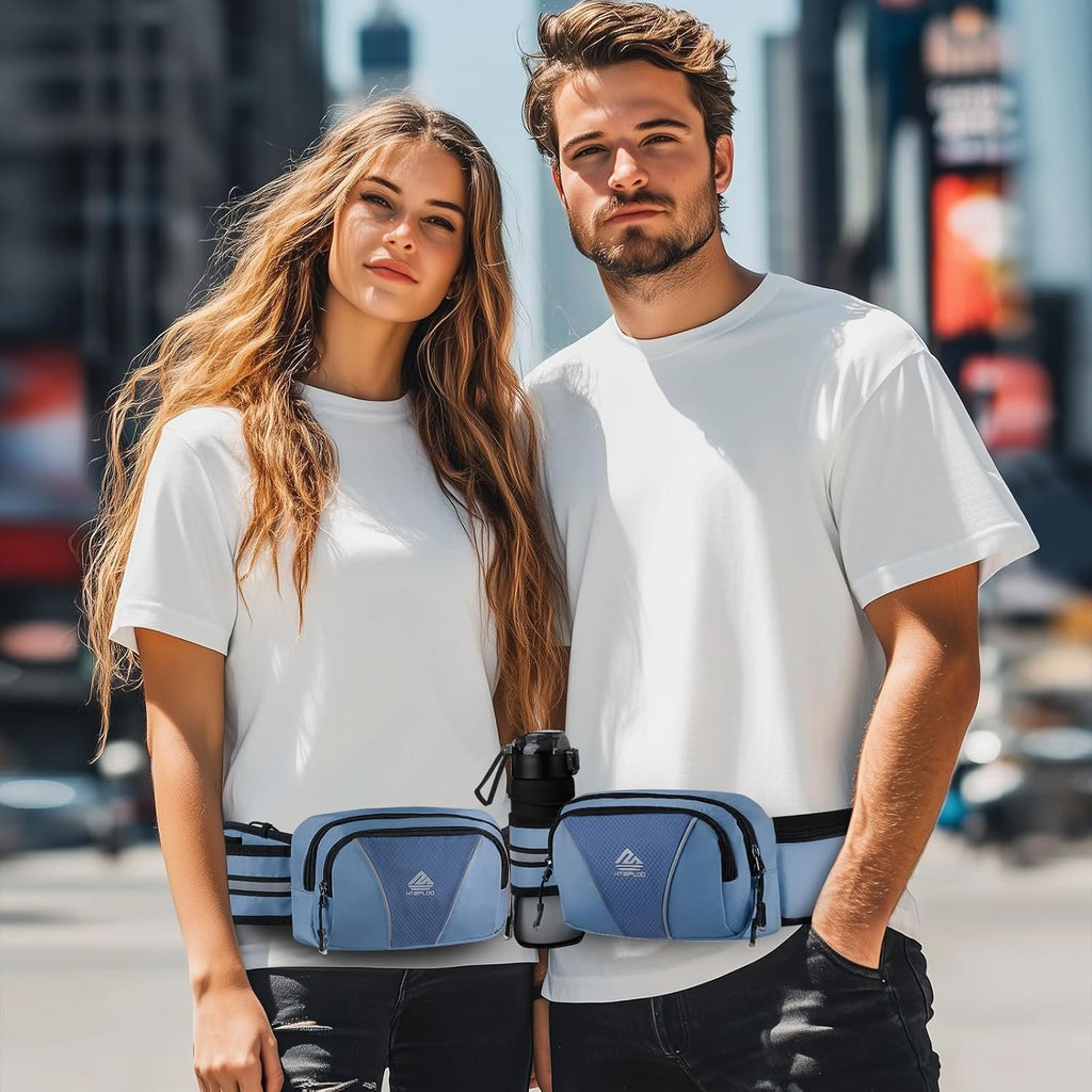 Fanny Pack for Men Women Waist Bag with Water Bottle Holder for Hiking, Travel,Dog Walking, Workout (Dark Blue)