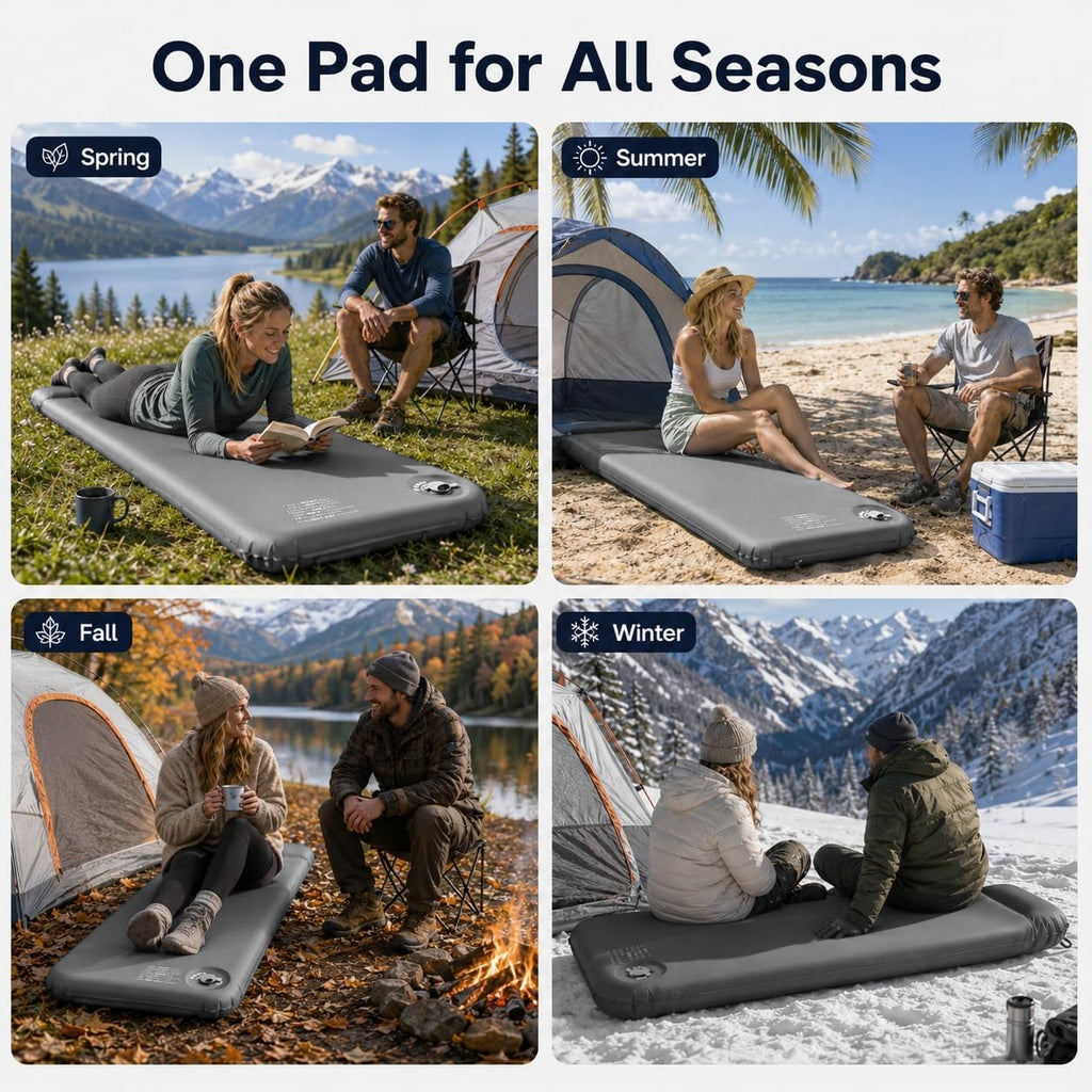 Self-Inflating Sleeping Pad for Camping, 3" Ultra-Thick Outdoor Camping Mat with Pillow & 9.5 R-Value, Insulated All-Season Foam Camping Mattress for Camping Travel Tent Car