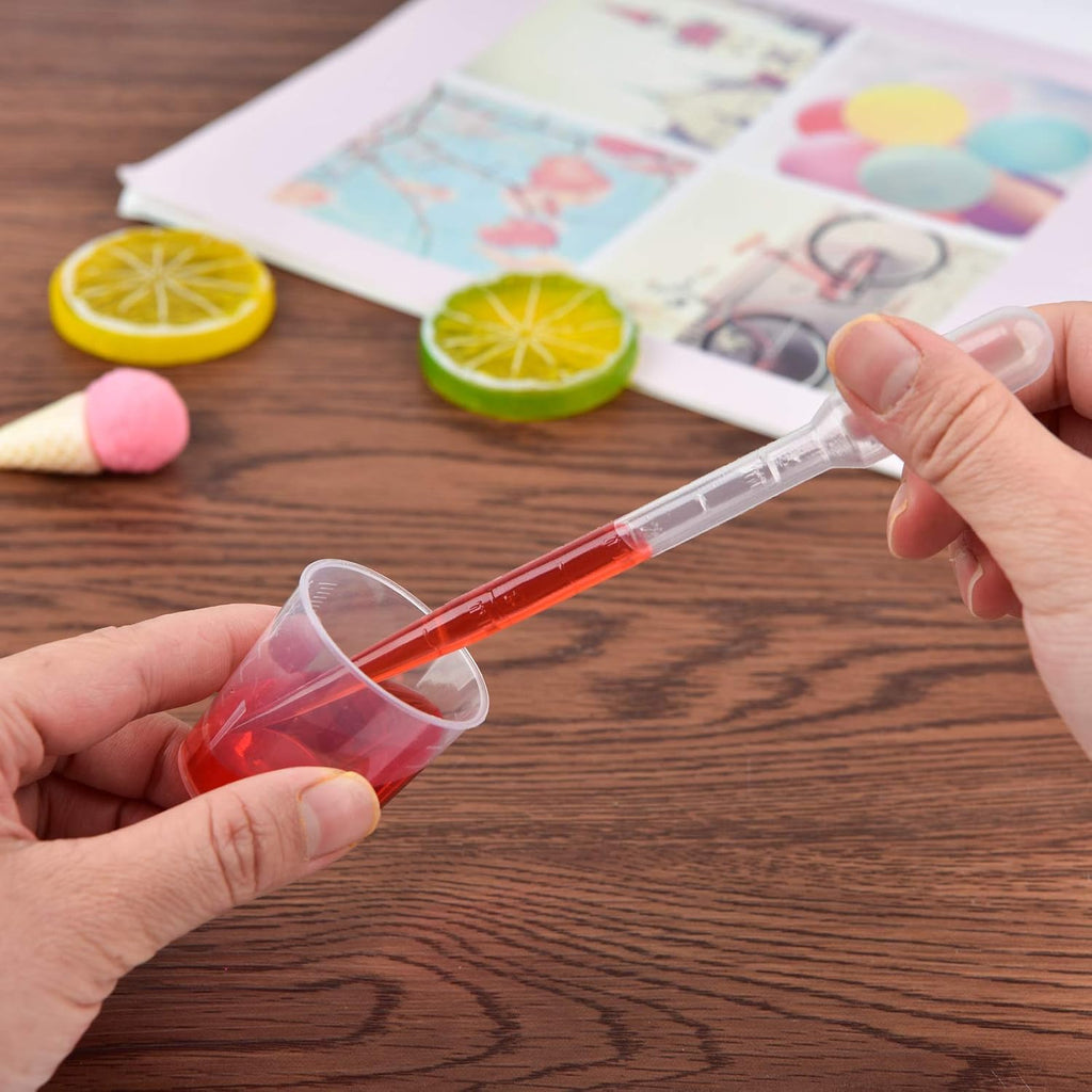 Coopay Plastic Graduated Cups Tools - 50 Pack 30ml/1oz Transparent Scale Measuring Cups, 50 Pack Wooden Stirring Sticks and 3ml Transfer Pipettes for Resin, Epoxy, Stain, Mixing Paint