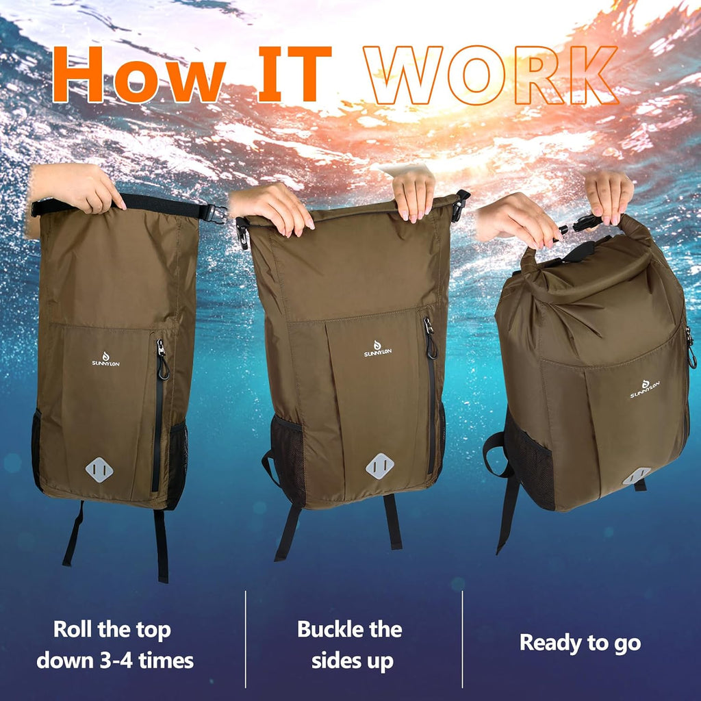 Dry Bag Backpack, 20 L Dry Bag Waterproof with Waist Pouch and Phone Case,Dry bag for kayaking,Marine dry bag for Kayaking, Beach, Rafting, Boating, Hiking, Camping and Fishing (Coffee)