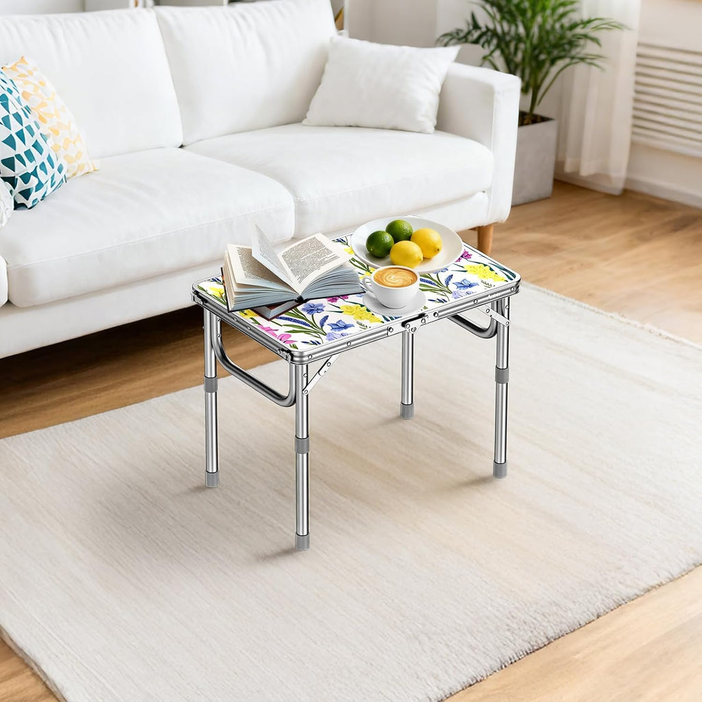 Anbte 2ft Small Folding Table, 3 Adjustable Height for Camping, 24" x 16"