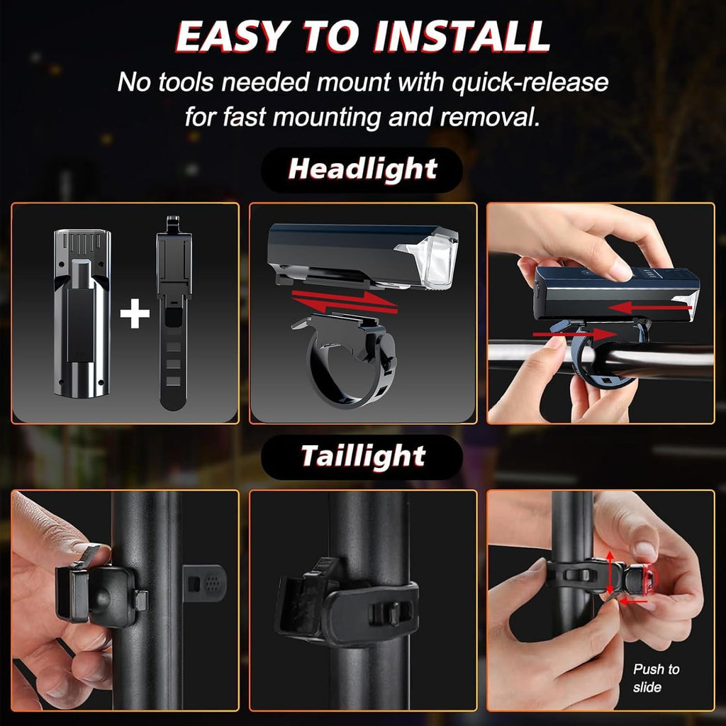 Bike Lights for Night Riding Super Bright High Lumens Bike Wheel Lights Front and Back USB Rechargeable Powerful IPX6 Waterproof Taillight Set for Road and Mountain