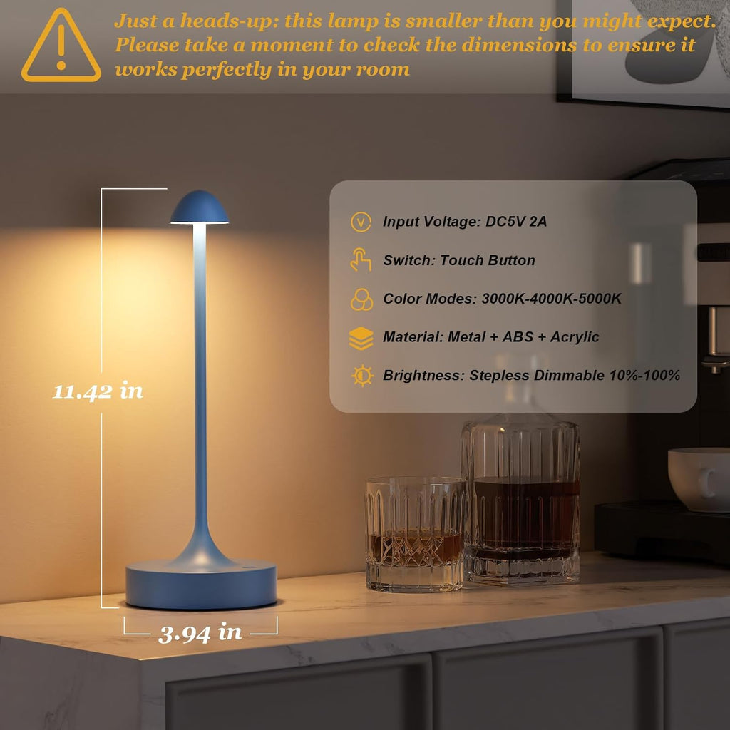 Kakanuo Rechargeable Cordless Table Lamp, Battery Operated Lamps, 3-Color Stepless Dimming, Portable Wireless Desk Lamp, LED Lighting for Dining Room, Restaurant, Office, Bar, Home(Navy 2 Pack)