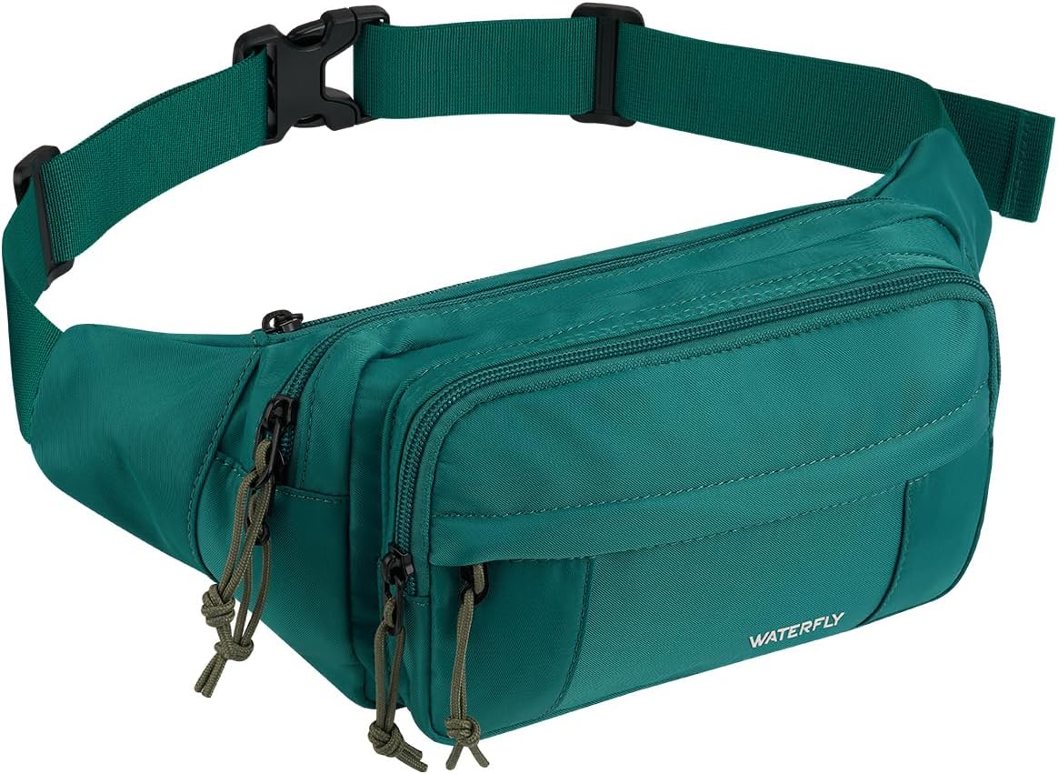 WATERFLY Fanny Pack Waist Bag: 2.5L Large 5 Zipper Pockets for Women Men