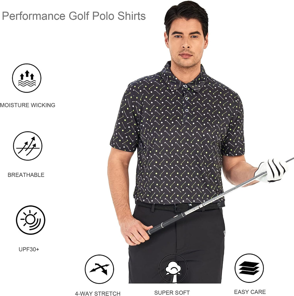 Alex Vando Mens Golf Shirt Moisture Wicking Print Performance Polo Shirt