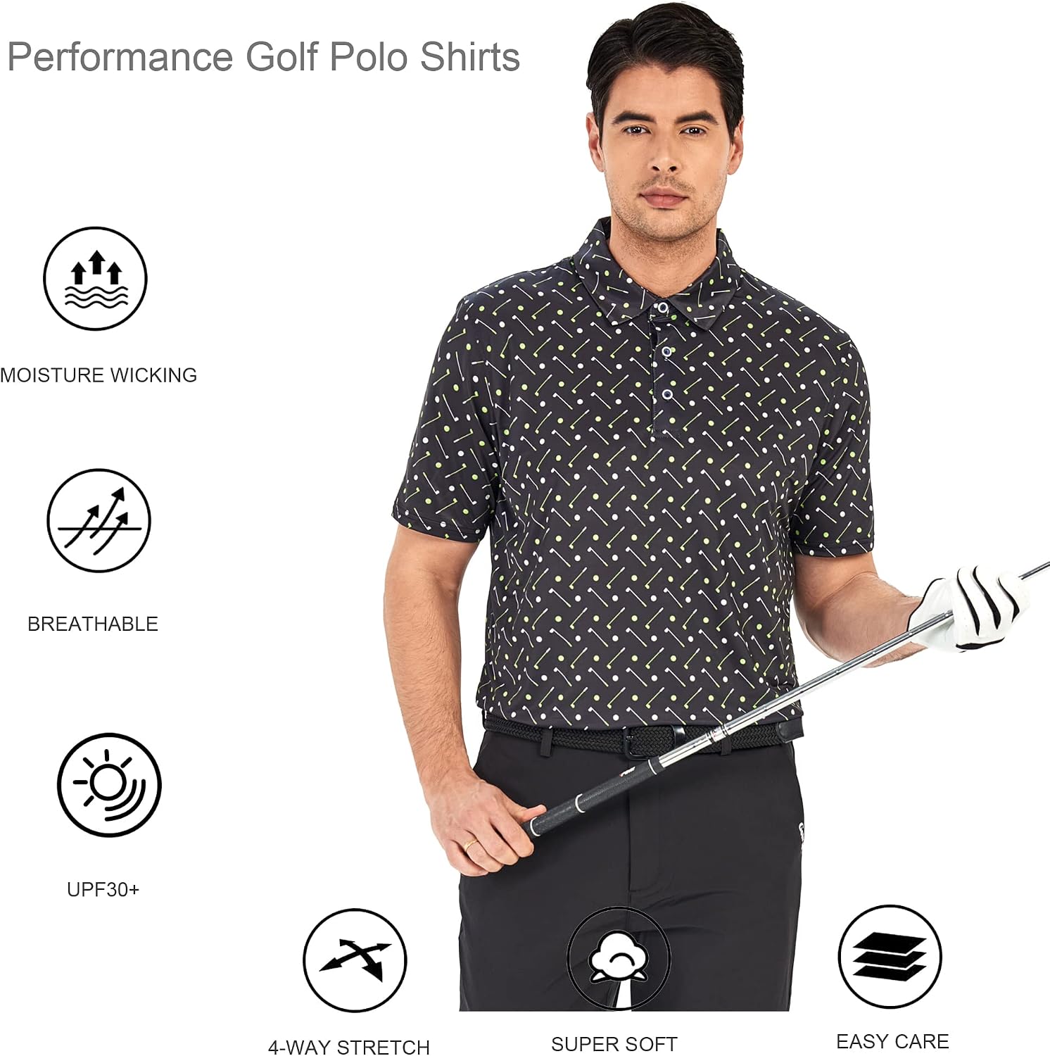 Alex Vando Mens Golf Shirt Moisture Wicking Print Performance Polo Shirt