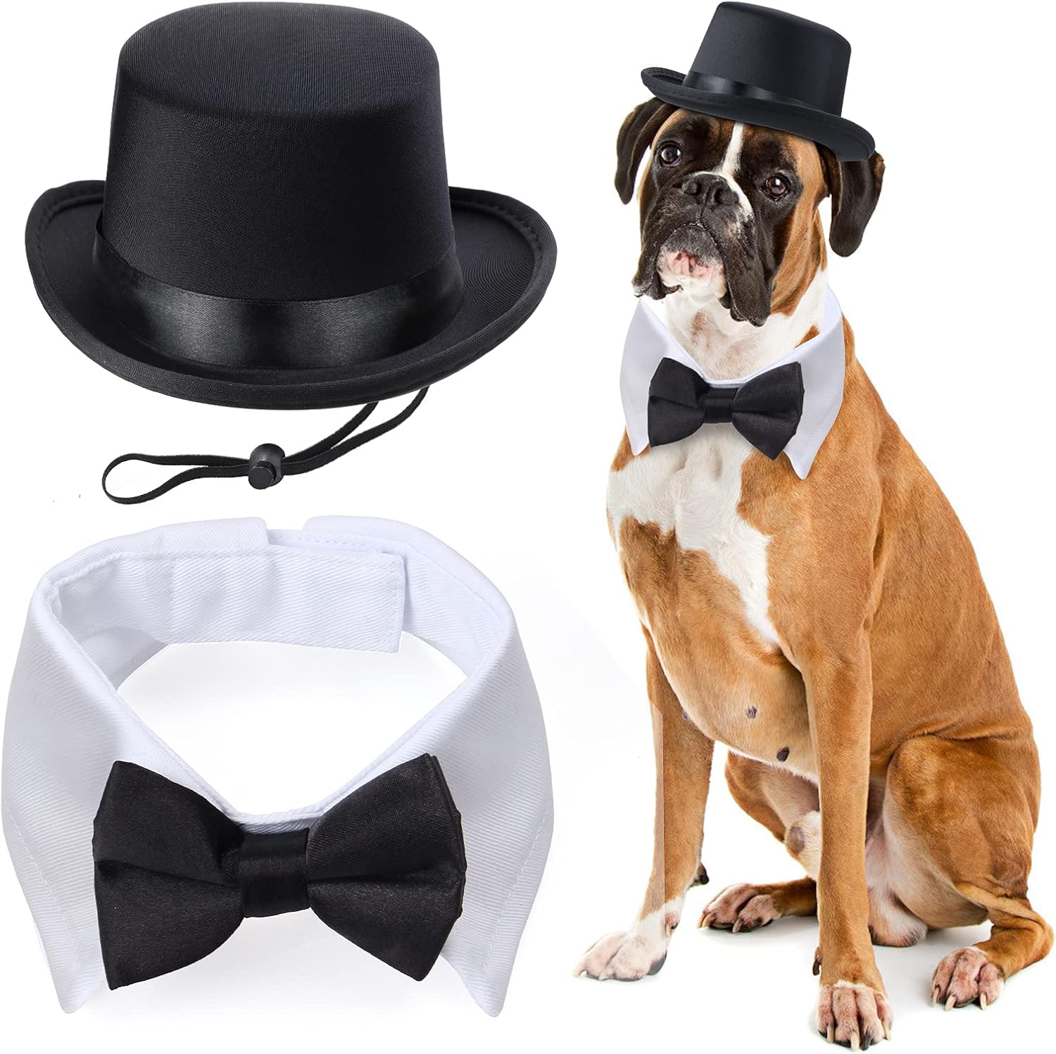 Yewong 2-Piece Pet Formal Accessories Set - Top Hat with Formal Necktie/Bowtie for Dog & Cat (Blue Bowtie Collar) - One Size