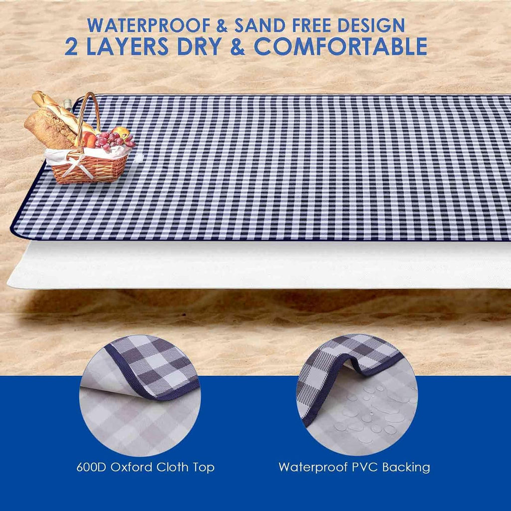 Picnic Beach Blanket Extra Large, XL Sandproof Waterproof Outdoor Camping Blankets 80x60in, Sand Free Oversized Mat, Quick Drying Portable Mats for Travel, Hiking, Music Festival, Lawn-Dark Blue