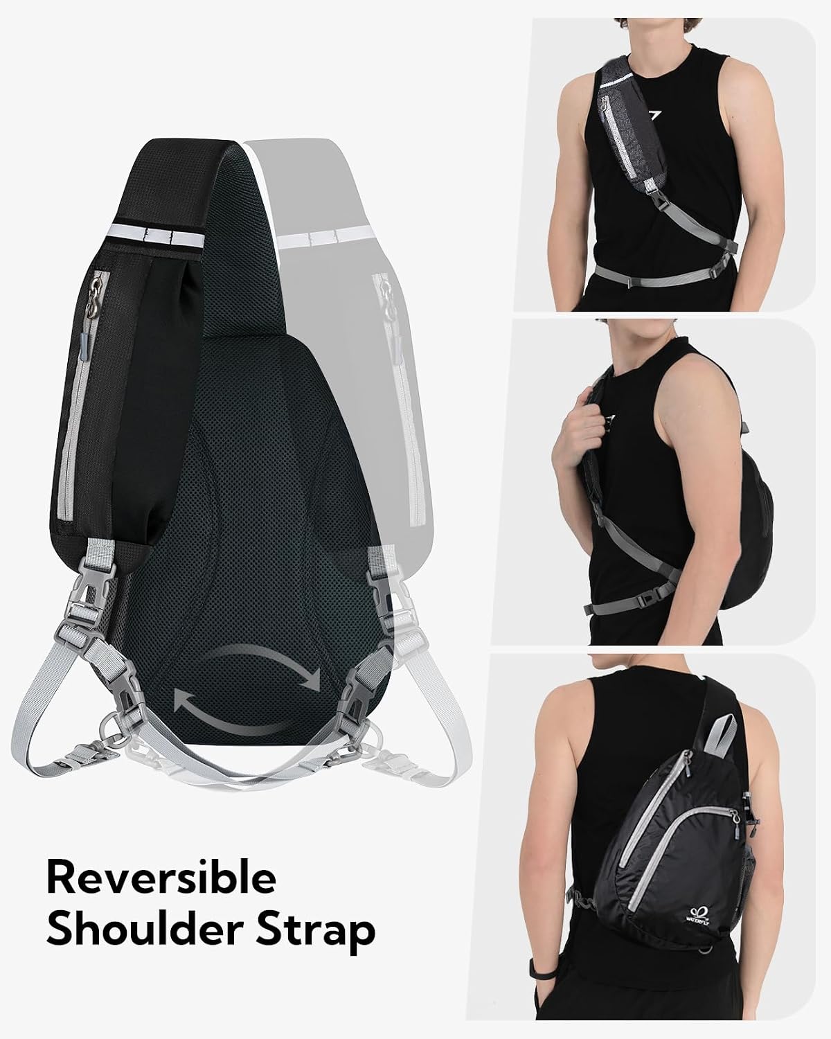 WATERFLY Crossbody Sling Bag, Small Shoulder Chest Backpack