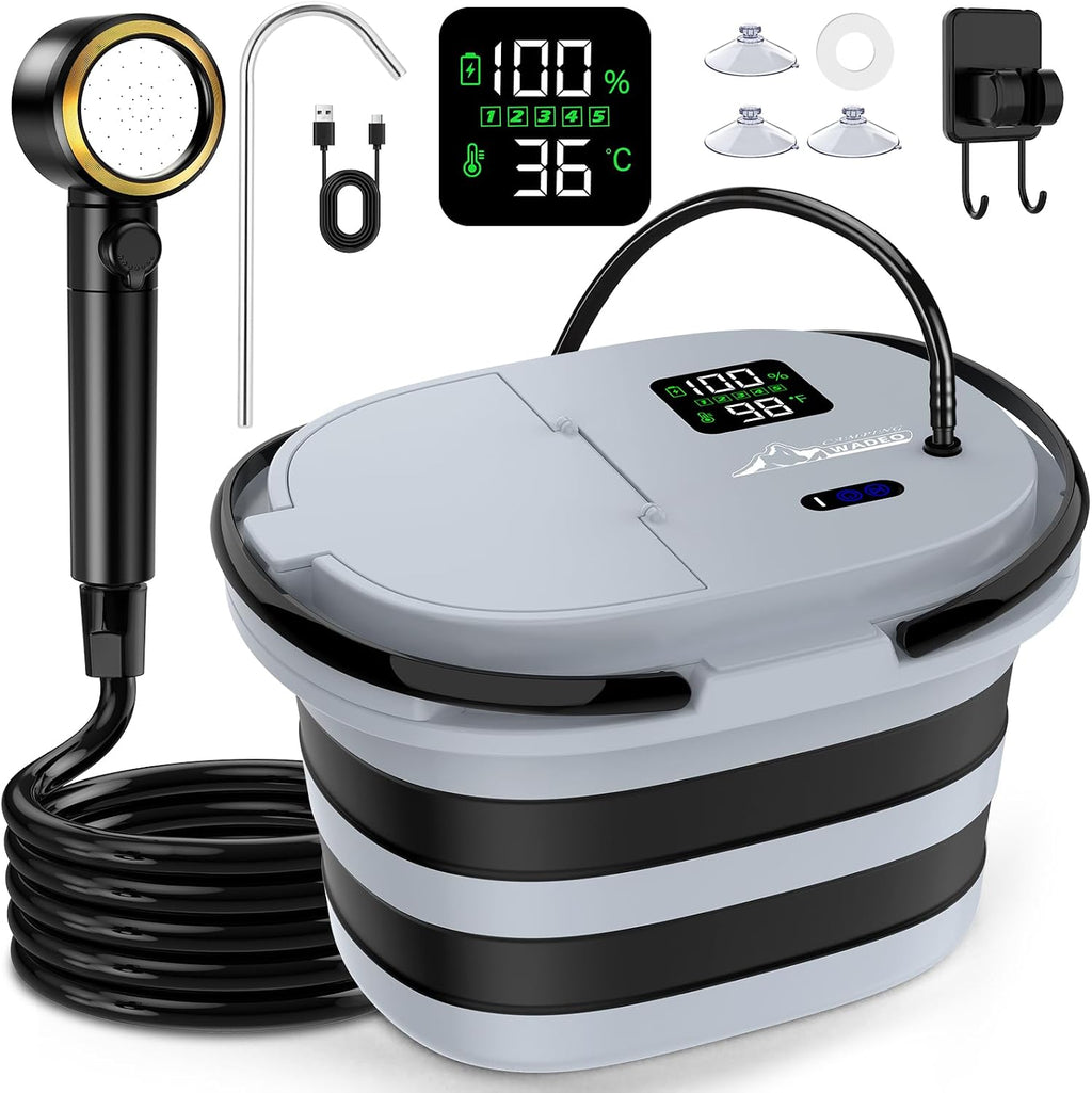WADEO Portable Shower for Camping with 20L Bucket, 13000mAh Rechargeable