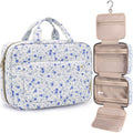BAGSMART Toiletry Bag Travel Bag with Hanging Hook, Water-resistant Makeup Cosmetic Bag Travel Organizer for Accessories, Shampoo, Full-size Container, Toiletries (Blue Ditsy Floral, Medium