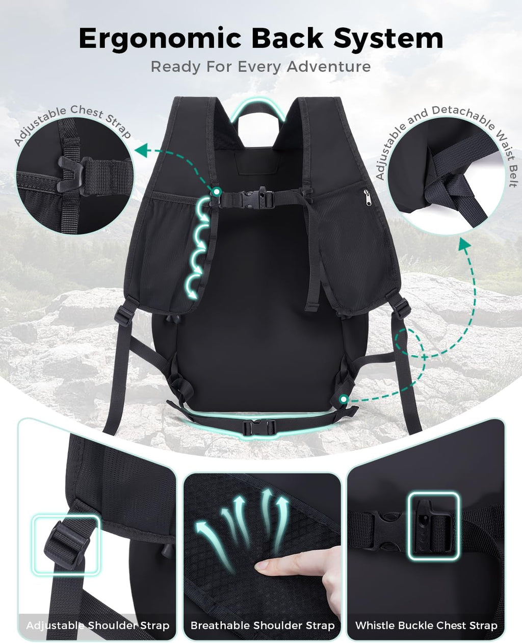 Blue Quartz Lightweight Hiking Backpack, 20L Packable Water Resistant Daypack with Phone Pocket & RFID Blocking for Travel, Camping, Outdoor Pack for Men Women