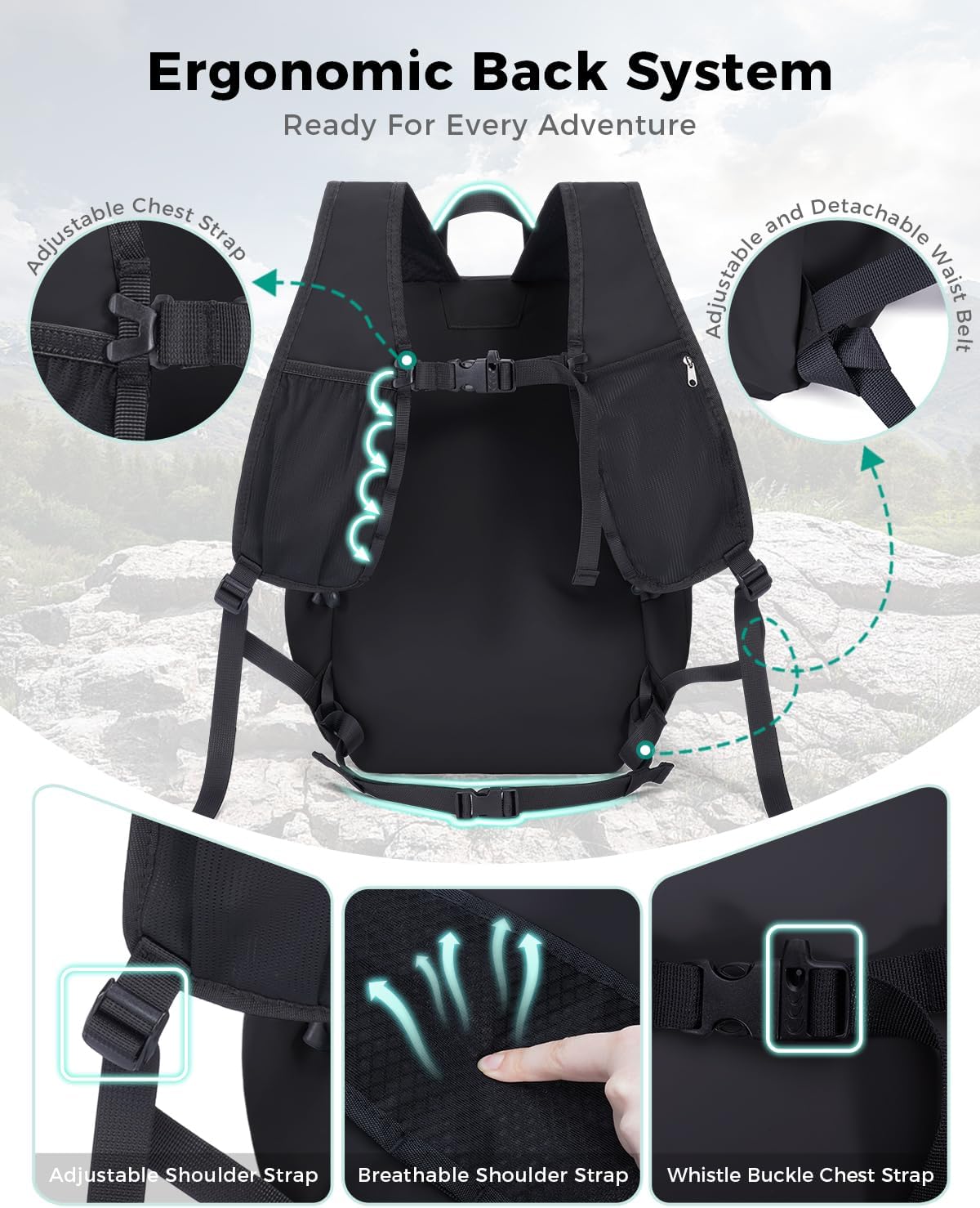 Blue Quartz Lightweight Hiking Backpack, 20L Packable Water Resistant Daypack with Phone Pocket & RFID Blocking for Travel, Camping, Outdoor Pack for Men Women