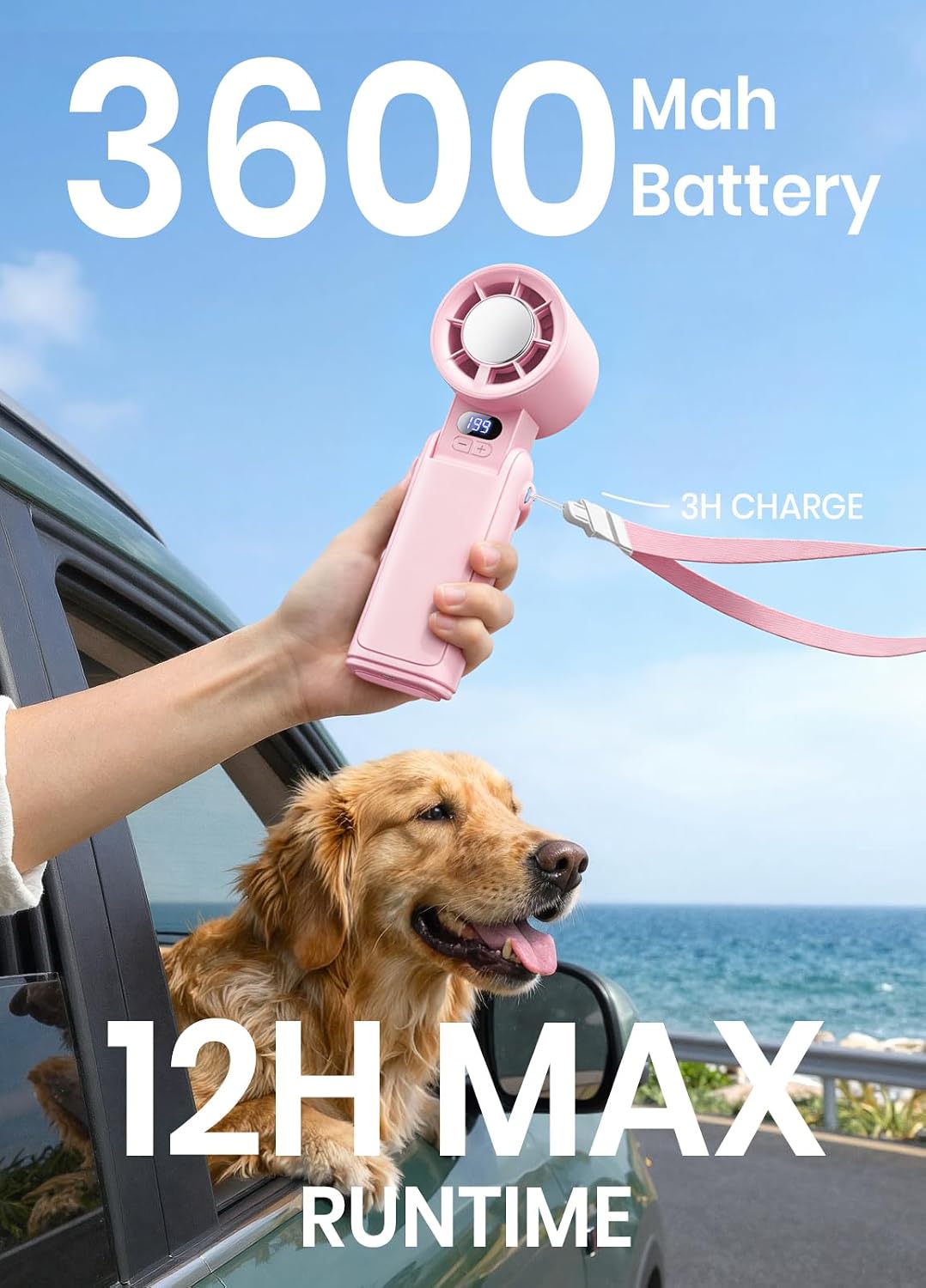 Portable Handheld Turbo Fan, 1-199 Speed Adjustable, Pink